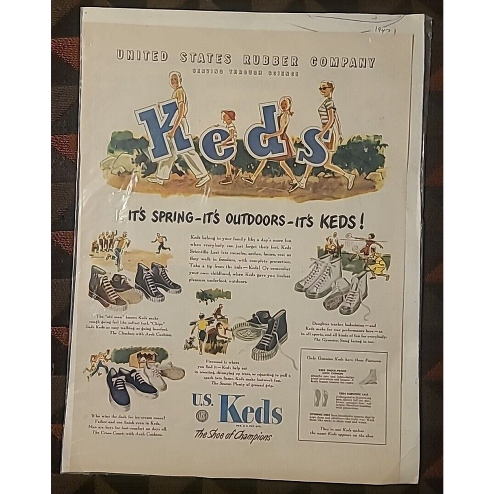 Vintage 1947 Keds United States Rubber Company Spring Outdoors Poster Ad Print